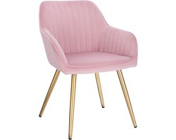 Comfortabele Eetkamerstoel met Fluwelen Zitting en Armleuningen - Roze