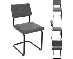Comfortabele Eetkamerstoelen Set 2 stuks - Retro - Zwart/Grijze stof