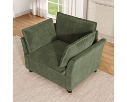 Comfortabele Fauteuil, Moderne Fauteuil Met Armleuningen, Leesstoel, Relaxfauteuil, Grote Loungestoel Met Zachte Rug- En Armleuningkussens, Chenillestof, Voor Woonkamer, Appartement, Kantoor, Kleine Ruimtes-Groente
