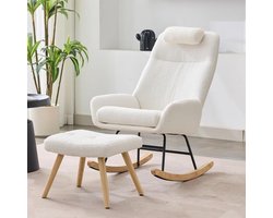 Comfortabele Fauteuil - Ontspan Stoel - Momenten van Rust - Inclusief Voetenbank - Kleine - Wit Teddy