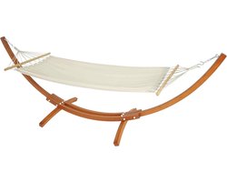 Comfortabele hangmat met verstelbaar frame tot 200 kg - Hout en stof in crème-wit