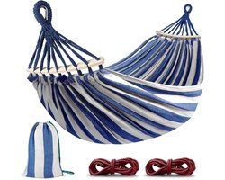 Comfortabele Hangmat voor Buiten en Binnen met Houten Stang, Bevestigingsbanden en Opbergtas - Perfect voor Balkon, Tuin en Kampeervakanties