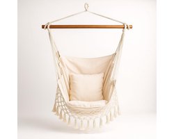 Comfortabele Hangmatstoel Katoen 130x100 cm met Franjes en Kussens