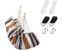 Comfortabele hangstoel voor buiten - Grote schommelstoel met 300lbs gewichtscapaciteit (bruin/wit)