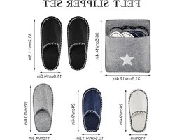 Comfortabele Herbruikbare Vilt Slippers met Antislip Zolen en Opbergtas voor Thuis, Badkamer en Hotelgebruik - Set van 6 Stuks