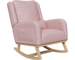Comfortabele Houten Schommelstoel met Voetenbank en Lendenkussen - Zachte Teddy Bekleding