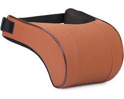 Comfortabele neksteun voor auto, bruin, PU-leder met traag terugverend schuim, verlicht nekpijn