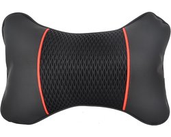 Comfortabele Neksteun voor Auto met PU Leer - Ademend Kussen voor Hoofd en Hals - 28 x 18 cm, Schokabsorberend en Vermoeidheidsverminderend Auto Accessoire in Rood