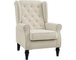 Comfortabele Oorfauteuil met Knoopdetails en Houten Poten