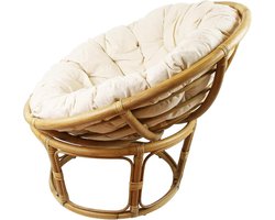 Comfortabele Papasan Stoel met Zitkussen - Jute en Rotan Fauteuil