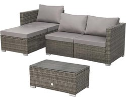 Comfortabele Polyrotan Tuinset met Hoekbank en Bijzettafel - Zwart, Grijs of Bruin