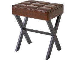 Comfortabele PU Kaptafel Kruk met X-Poten en Voetensteun - Multifunctioneel Zitmeubel