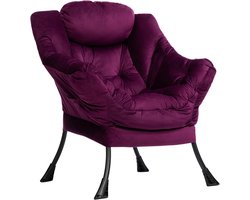Comfortabele Relax Fauteuil voor Woonkamer en Slaapkamer - Accentstoel met Armleuningen en Stalen Frame in Paars