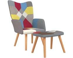 Comfortabele Relaxfauteuil met Voetenbank Patchwork Stof - Inclusief Hocker