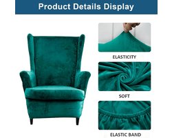 Comfortabele Retro Oorfauteuil met Hocker en Verlengde Katoenen Armleuningen, Stofbestendig en Wasbare Wing Chair Cover voor Woonkamer en Restaurant (Groen)