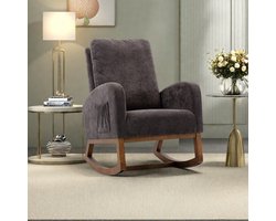 Comfortabele Schommelstoel – Mid-Century Modern Stijl, Gevoerde Hoge Rugleuning, Ideaal voor Woonkamer, Slaapkamer of Babykamer