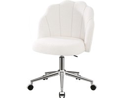Comfortabele Stoel - Verstelbare Draaistoel - Thuiswerken of Studeren - Moderne Bouclé Stof - H80-90cm - Wit