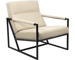 Comfortabele Stoffen Loungefauteuil met Armleuning - Beige Cocktailstoel