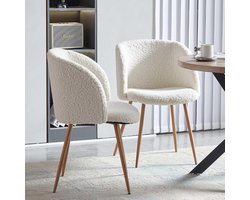 Comfortabele Teddy Stoelen met Lambskin Look voor Eettafel, Woonkamer en Kaptafel – 2 Stuks, 47x48x81,5 cm