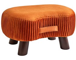 Comfortabele Voetkruk met Handvat en Zacht Zitkussen - Massief Hout en Fluweel