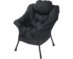 Comfortabele zwarte relax fauteuil met armleuningen en zijvak - Ergonomische lounge stoel