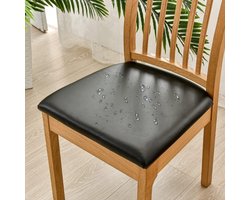 Comfortabele Zwarte Zitkussens en Stoelhoezen van PU Leer - Waterdicht en Verwijderbaar voor Eetkamer Meubilair - Set van 4 Stuks