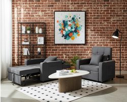 ComfortFlex Deluxe 3-in-1 Slaapstoel – Slaapbank Stoel met 6 Standen Verstelbare Rugleuning, Bekerhouders, 2 Kussens en Zijvak – Uitklapbaar Logeerbed – Donkergrijs Linnen – 189x91x58 cm,A-Furniture