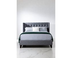 ComfortLux Gestoffeerd Bed 120x200 cm – Modern Eenpersoonsbed met Hoofdbord en Lattenbodem – Stijlvol Design Bedframe met Stoffen Bekleding – Grijs Mobili Bella