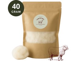 Comfortwol - Wandelwol 40 gram - Wit - 100% natuurlijke Antidruk wol - Voetwol voor blaren, hielspoor & likdoorns – Rijk aan lanoline –Wandelwol voor voeten - Pieterpad & Vierdaagse - Schapenwol