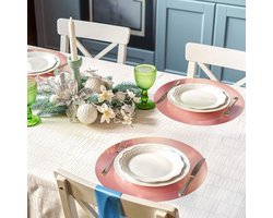Comfoyar 50 stuks spiegelende roze wegwerpplacemats, 33 cm ronde papieren placemats, tafelmatten, tafeldecoratie voor eten, taarten, keuken, dineren, feest, banket, bruiloften, verjaardagen
