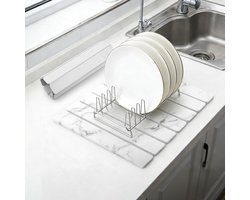 Comfoyar Grote stenen afdruipmat voor aanrecht, sneldrogende afdruipmat van diatomeeënaarde, gemarmerde waterabsorberende mat voor borden, flessen, bekers en keukengerei, opvouwbaar, 40 × 30 cm, wit
