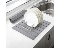 Comfoyar Grote stenen afdruipmat voor aanrecht, sneldrogende afdruipmat van diatomeeënaarde, waterabsorberende mat voor borden, flessen, bekers en keukengerei, opvouwbaar, 40 × 30 cm, grijs