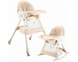 ComfyKidz® 4 in 1 Kinderstoel met Schommelfunctie - Inklapbaar met Voetensteun - Meegroeistoel met Opbergmand - 0 tot 5 Jaar - Peuterstoel - Baby Eetstoel met Wieltjes - Beige