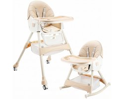 ComfyKidz® 4-in-1 Kinderstoel met Schommelfunctie Inklapbaar - Premium Meegroeistoel 0 tot 5 Jaar met Voetensteun- Kinderstoeltje- Peuterstoel - Baby Eetstoel met Wieltjes - Beige