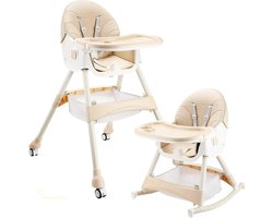 ComfyKidz® 4-in-1 Kinderstoel met Schommelfunctie – Inklapbaar & Verrijdbaar – Meegroei Eetstoel op Wieltjes met Eetblad incl Bekerhouder en Opbergzak – Babystoel tot Peuterstoel (0-5 Jaar) – Beige