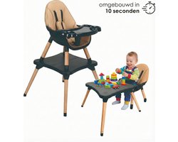 ComfyKidz® 5-in-1 Meegroeistoel met Speeltafel | Houten Eetstoel Baby & Peuterstoel | BPA-vrij | Zwart | 6 Maanden tot 6 Jaar