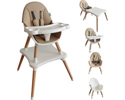 ComfyKidz® 5 in 1 MultiSeat Latte - Kinderstoel incl. Speeltafel | Premium 5 in 1 Houten Eetstoel Baby & Peuterstoel | Lichtbruin/Wit | 6 Maanden tot 6 Jaar