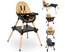 ComfyKidz® 5 in 1 MultiSeat Mocha | Kinderstoel incl. Speeltafel | Premium 5 in 1 Houten Eetstoel Baby & Peuterstoel | Lichtbruin/ Zwart | 6 Maanden tot 6 Jaar