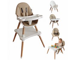 ComfyKidz® 5 in 1 Speeltafel met Kinderstoel - Peuterstoel - Kinderzetel - Eetstoel Baby - Houten Poten - Bruin/ Wit
