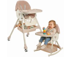 ComfyKidz® Inklapbare 4 in 1 Kinderstoel met Schommelfunctie - Met Voetensteun - Meegroeistoel met Opbergmand - 0 tot 5 Jaar - Peuterstoel - Baby Eetstoel met Wieltjes - Roze