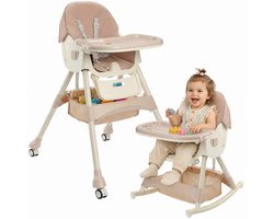 ComfyKidz® Inklapbare 4 in 1 Kinderstoel met Schommelfunctie - Met Voetensteun - Meegroeistoel met Opbergmand - 6 Maanden tot 5 Jaar - Peuterstoel - Baby Eetstoel met Wieltjes - Roze
