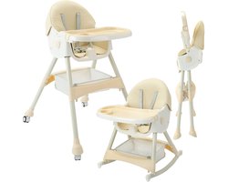 ComfyKidz® Inklapbare 4-in-1 Kinderstoel met Wieltjes & Tafel - Verstelbare Veiligheidsgordel - Meegroeistoel Baby - Plastic Peuterstoel & Kleuterstoel - Beige