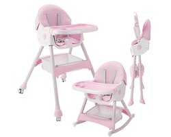 ComfyKidz® Inklapbare 4-in-1 Kinderstoel met Wieltjes & Tafel - Verstelbare Veiligheidsgordel - Meegroeistoel Baby - Plastic Peuterstoel & Kleuterstoel - Roze