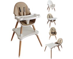 ComfyKidz® Luxe 5 in 1 Meegroeistoel met Speeltafelfunctie - Kinderstoel met Beukenhouten Poten - Baby Eetstoel - Peuterstoel - Wit/Bruin