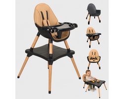 ComfyKidz Multifunctionele 5 in 1 Kinderstoel met Speeltafel - Eetstoel Baby - Houten Peuterstoel - Bruin/Zwart