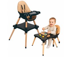 ComfyKidz® Multifunctionele Kinderstoel incl. Speeltafel - 5 in 1 Peuterstoel - Houten Eetstoel Baby tot 6 Jaar - Mocha Zwart