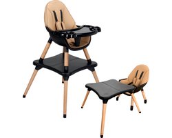 ComfyKidz® Multifunctionele Kinderstoel met Speeltafel | 5 in 1 Meegroeistoel met Houten Poten| Babystoel & Peuterstoel | Verstelbare Hoge Eetstoel | Multiseat Mocha | Lichtbruin/Zwart | 6 m+ tot 5 jaar