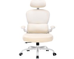 COMHOMA - Bureaustoel Ergonomisch - Met 3D Steunen en Inklapbare Armleuning - Beige
