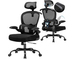 COMHOMA - Bureaustoel Ergonomisch - Met 3D Steunen en Inklapbare Armleuning - Zwart