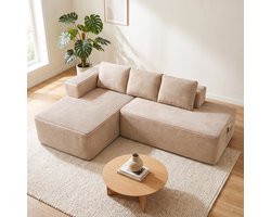 COMHOMA - Hoekbank 228 cm - Corduroy L-vorm met Slaapfunctie - Beige-R